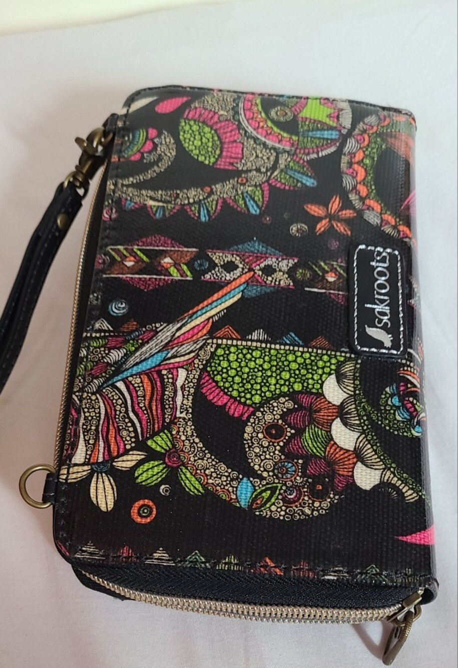 SACROOTS Black Multi-Color Wallet W/strap